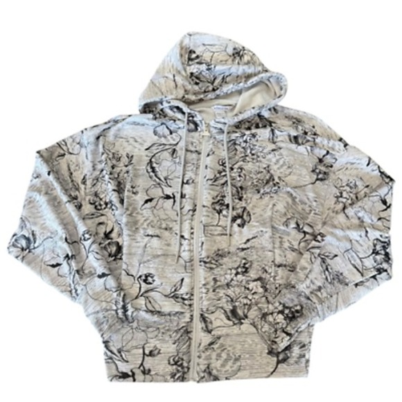 Athleta Balance Full Zip Sweatshirt Grey Floral Small Oversized Athleisure - Picture 1 of 8